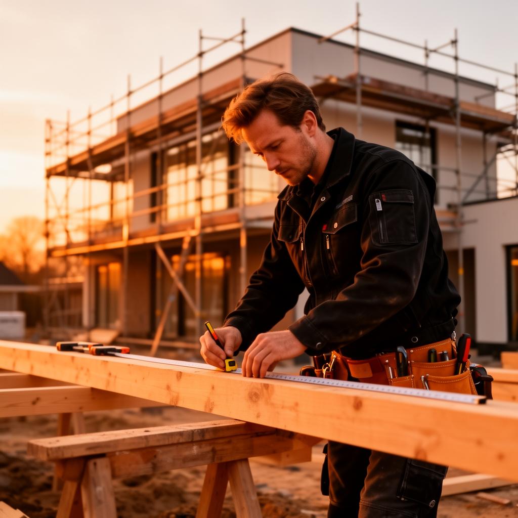 Timmerman aan het werk op een bouwproject van FLEXX Bouw